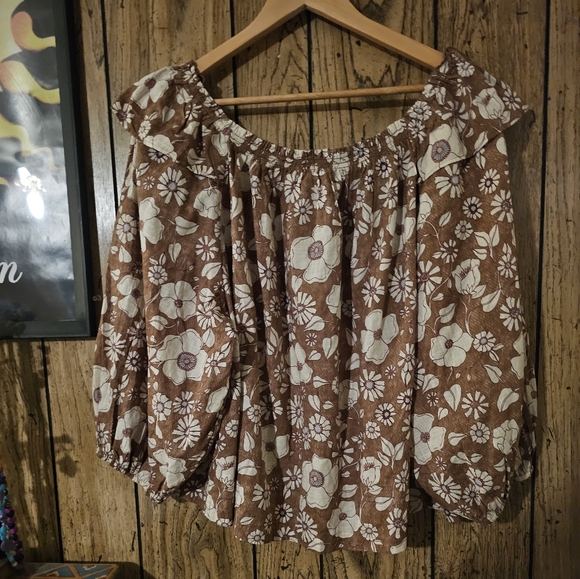 FREE PEOPLE Miss Daisy Floral Off Shoulder Flowy Top - XL - Picture 5 of 7